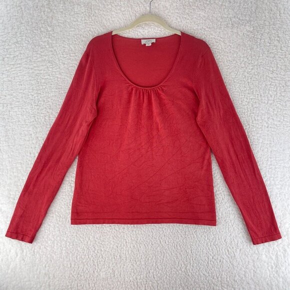 Ann Taylor LOFT Orange Long Sleeve Scoop Neck Shirt Womens Stretch Size Large - Picture 1 of 15